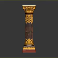 Classical Decorative Column With Gold Carvings Dark Brown Body And Red Base