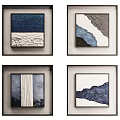 Modern Abstract Paintings Wall Art With Blue Gray Textured Patterns And Black Frames 3d model