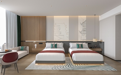 New Chinese Hotel Rooms 3d model