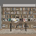 Modern Study Room Interior With Bookshelves Filled With Books And Wooden Desk Near Window