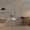 Modern Arched Black Floor Lamps In Living Room With Sofa And Side Tables