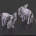 Two Purple Plaid Elephant Dolls on Dark Blue Background with Classic Pattern Design