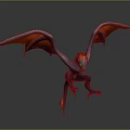 Mythical Fantasy Creature With Gray Body And Orange Wings In Outstretched Flying Pose 3D Render