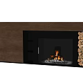 Modern Fireplace Design With Burning Flames Stacked Firewood And Wooden Panel