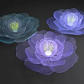 Flower Shaped Decorative Lights With Mesh Petals Blue And Purple Central Glow