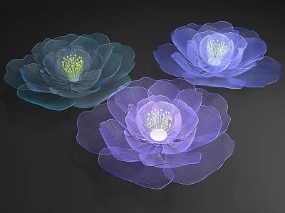 Flower Shaped Decorative Lights With Mesh Petals Blue And Purple Central Glow 3d model