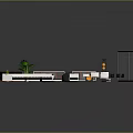 Modern Furniture Assortment Including Sofa Bookshelf Coffee Table And Green Plants
