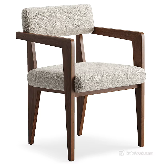 Modern Minimalist Dining Chair With Wooden Frame And Upholstered Seat Backrest 3d model 