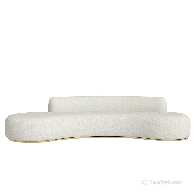 Modern Multi-seat Sofa Design With White Fabric Curved Shape And Padded Backrest 3d model