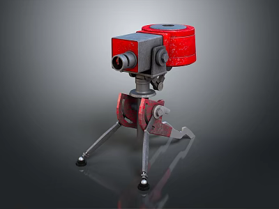 Red And Black Mechanical Device With Tripod Stand And Metal Components 3d model