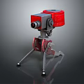 Red And Black Mechanical Device With Tripod Stand And Metal Components 3d model