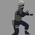 Game Anime Character With White Hair Headband Green Vest And Multiple Action Poses