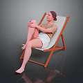 Child Sitting On Wooden Deck Chair Wearing Brown Top And White Shorts Against Gray Background