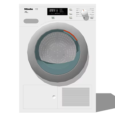 White Front Loading Washing Machine With Transparent Door And Stainless Steel Drum 3d model
