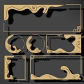 Artistic Wall Decor With Rectangular Circular Shapes Ornate Wave Cloud Motifs Wooden Decorative Design