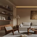 Cozy Living Room Interior With Beige Sofa Wooden Coffee Table Armchair And Wall Art