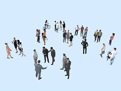 Group of Diverse People Interacting Talking Standing and Moving in Open Space 3d model