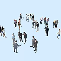 Group of Diverse People Interacting Talking Standing and Moving in Open Space