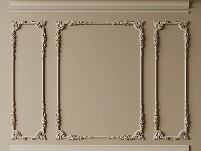 Decorative Ornate Lines With Wall Frames On Beige Interior Background 3d model