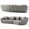 Modern Gray Velvet Sectional Sofa With Curved Design And Multiple Cushions 3d model