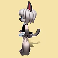 Cute Gray Cat Ears Game and Movie Character in Black White Outfit