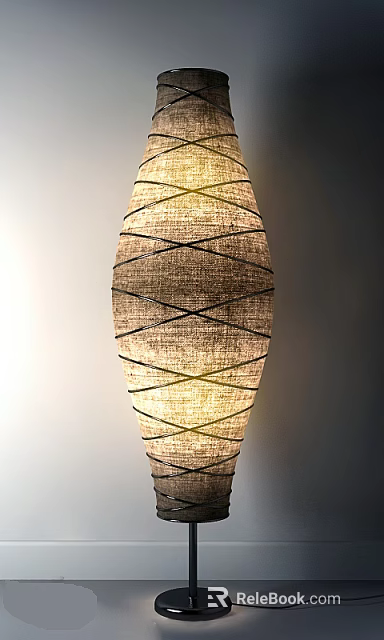 Modern Minimalist Floor Lamp With Fabric Shade And Crossed Metal Lines Design 3d model 
