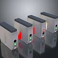 Four Metal Turnstiles with Red Green Indicators for Modern Security Access 3d model