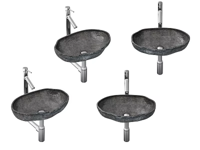 Four Modern Stone Bathroom Washbasins With Faucets And Pedestal Stands Design 3d model