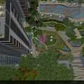 Lush Garden Landscape With Swimming Pool Walkways And Greenery Near High Rise Building