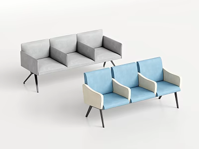 Gray And Blue Modern Public Chairs With Metal Legs And Armrests For Public Spaces 3d model