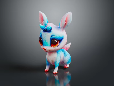 Cute Horned Game Movie Character With Blue White Gradient Fur Big Eyes And Pink Ears 3d model