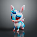 Cute Horned Game Movie Character With Blue White Gradient Fur Big Eyes And Pink Ears