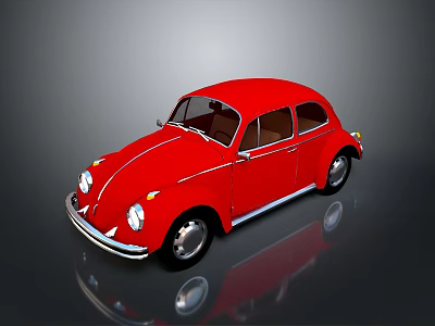 Red Classic Beetle Car Exterior Design With Shiny Finish And Retro Style 3d model