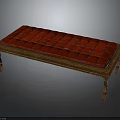Stylish Wooden Bench With Red Tufted Padded Cushion And Ornate Carved Legs Design
