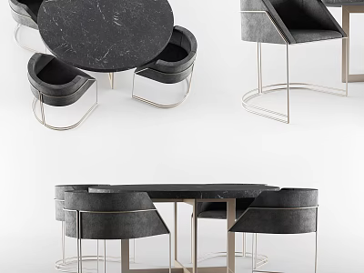 Modern Dining Table And Chairs Set With Black Marble Top And Metal Frame 3d model