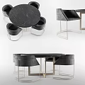 Modern Dining Table And Chairs Set With Black Marble Top And Metal Frame