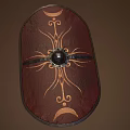 Oval Brown Leather Shield With Golden Decorations Central Metal Boss And Crescent Moon Designs