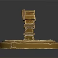 Architectural Model with Arched Wooden Door Ornate Carvings on Circular Stone Base