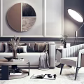 Elegant Curved Sofa and Coffee Table Set with Pleated Design and Floor Lamp