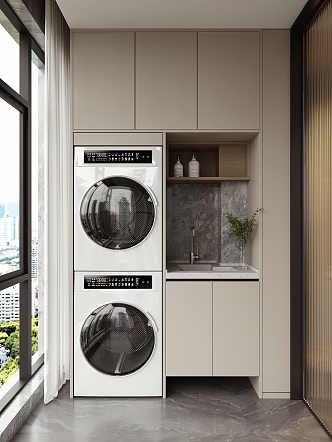 modern home balcony washer dryer washing machine cabinet 3d model