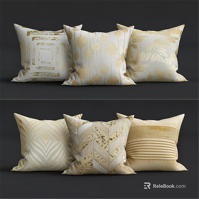 Luxurious Decorative Throw Pillows With Gold Leaf Chevron And Striped Patterns For Home 3d model 