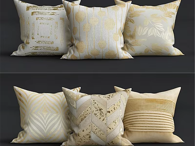Luxurious Decorative Throw Pillows With Gold Leaf Chevron And Striped Patterns For Home 3d model