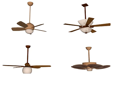 Various Modern Air Conditioner Fans With Wooden Blades And Ceiling Mount Design 3d model