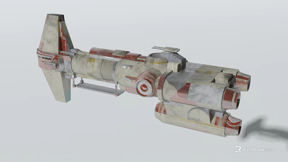 Futuristic Scifi Spaceship Model With Weathered Red Gray Texture And Engines 3d model 