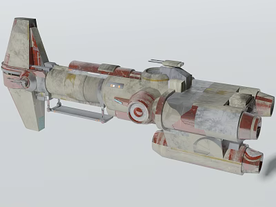 Futuristic Scifi Spaceship Model With Weathered Red Gray Texture And Engines 3d model