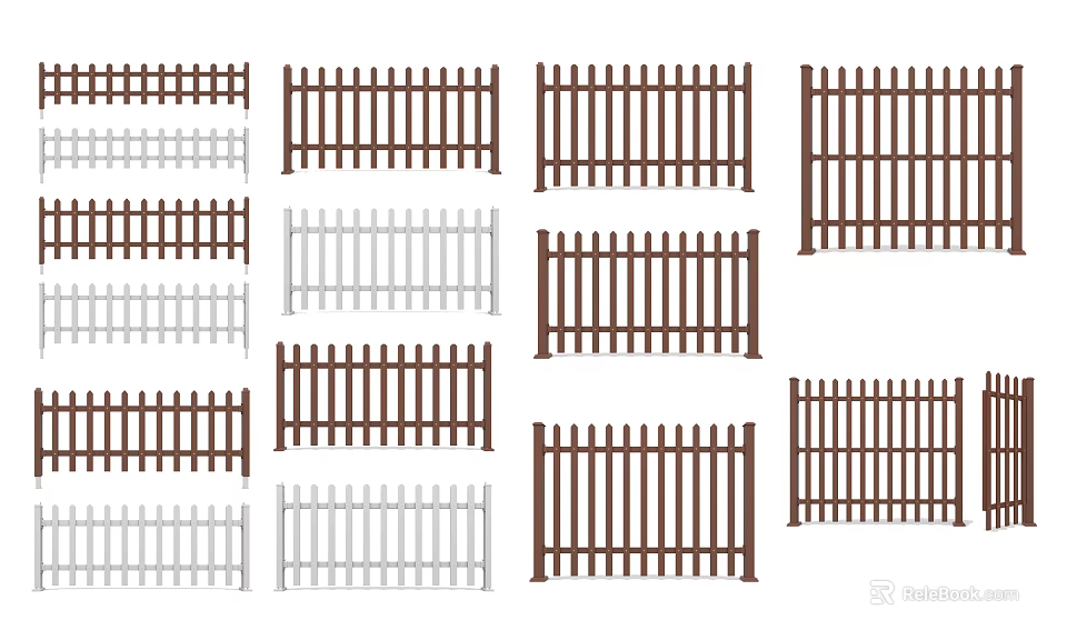 Garden Landscape Fence Designs With Various Styles And White Brown Colors 3d model 
