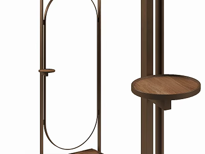 Elegant Full Length Floor Mirror with Metal Frame and Wooden Side Table 3d model