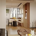 Modern Cozy Living And Dining Room Interior Design With Wooden Furniture And Fresh Decor Lighting