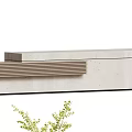 Modern Reception Desk Front Design With Wooden Slats And Potted Plant Decor Accents