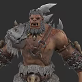 Orc Warrior Game Character with Giant Axe Spiked Armor Fangs Fur Chains and Scars